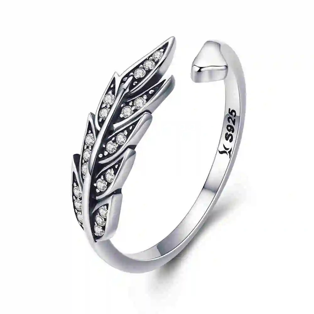 Anello con piuma e zirconi in argento sterling 925