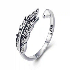 Anello con piuma e zirconi in argento sterling 925