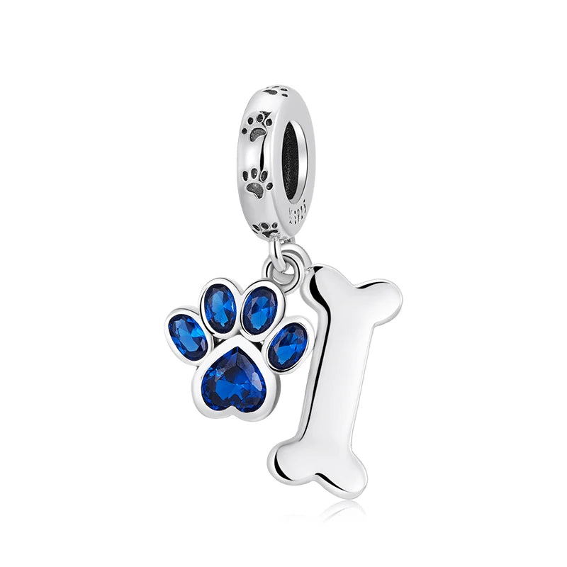 Charm My Life in 925 Silver - Blue Paw & Bone Pendant