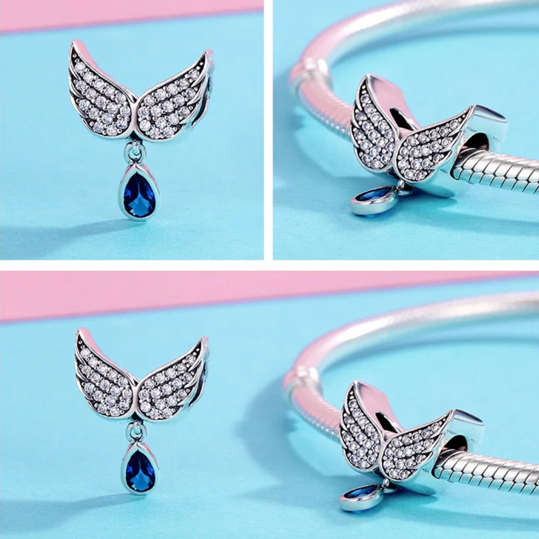 Charm My Life in 925 Silver - Heavenly Wings with Sapphire Drop