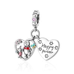 Winnie the Pooh and Piglet Happy Partner Heart Pendant - My Life Charm in 925 Sterling Silver