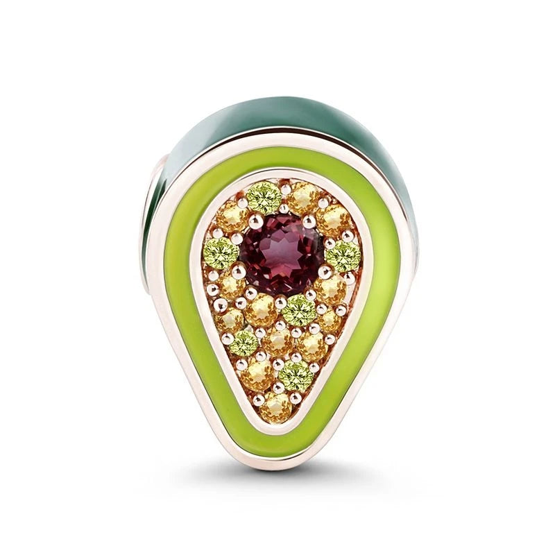 Avocado Sparkle Charm - My Life Pendant in 925 Sterling Silver