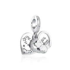 Moon Cats Heart Pendant - My Life Charm in 925 Sterling Silver